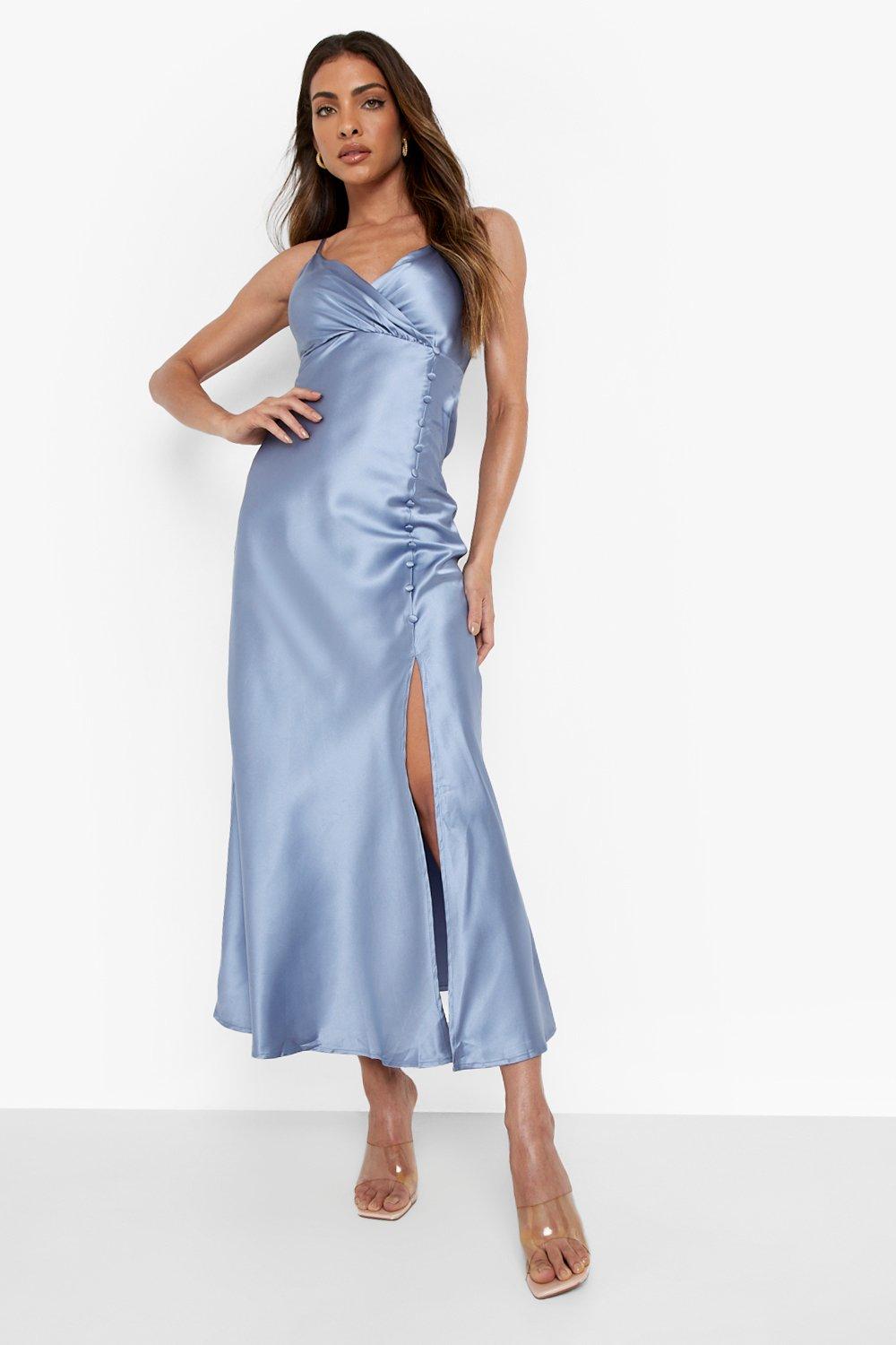 Satin Side Button Wrap Slip Dress boohoo NL